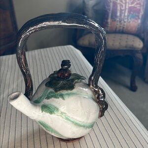 Vintage Hand Made Pottery Artistic Ceramic Teapot. Signed.